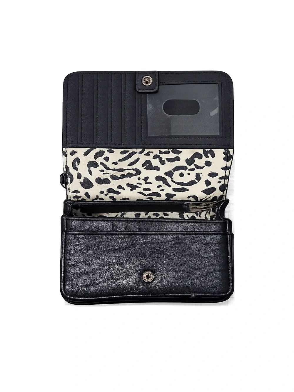 Jessica Simpson Black Checkbook Wallet Leopard Print Interior Faux Leather